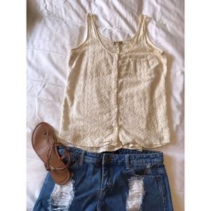 Cream Embroidered tank